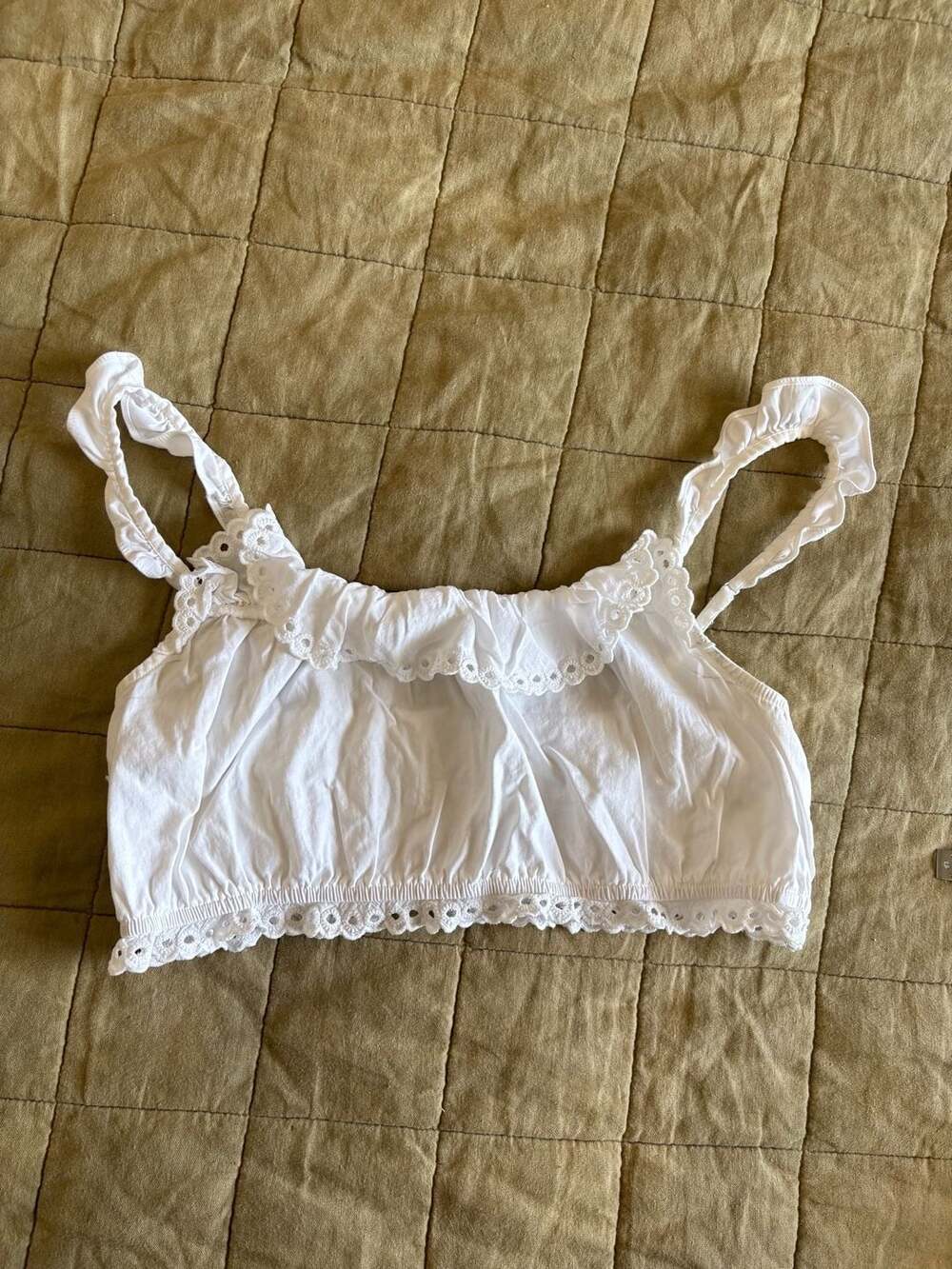 Reformation Ruffled Eyelet Crop Top Size L White Cotton